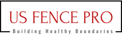 US Fence Pro logo with bold blue and red text US Fence Pro and a stylized fence graphic, set on a clean white background, conveying a professional and trustworthy tone